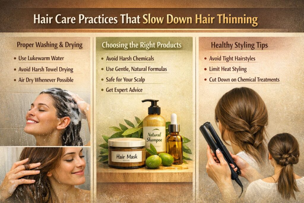 hair care practices that slow down hair thinning , hairsncares