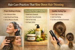 hair care practices that slow down hair thinning , hairsncares